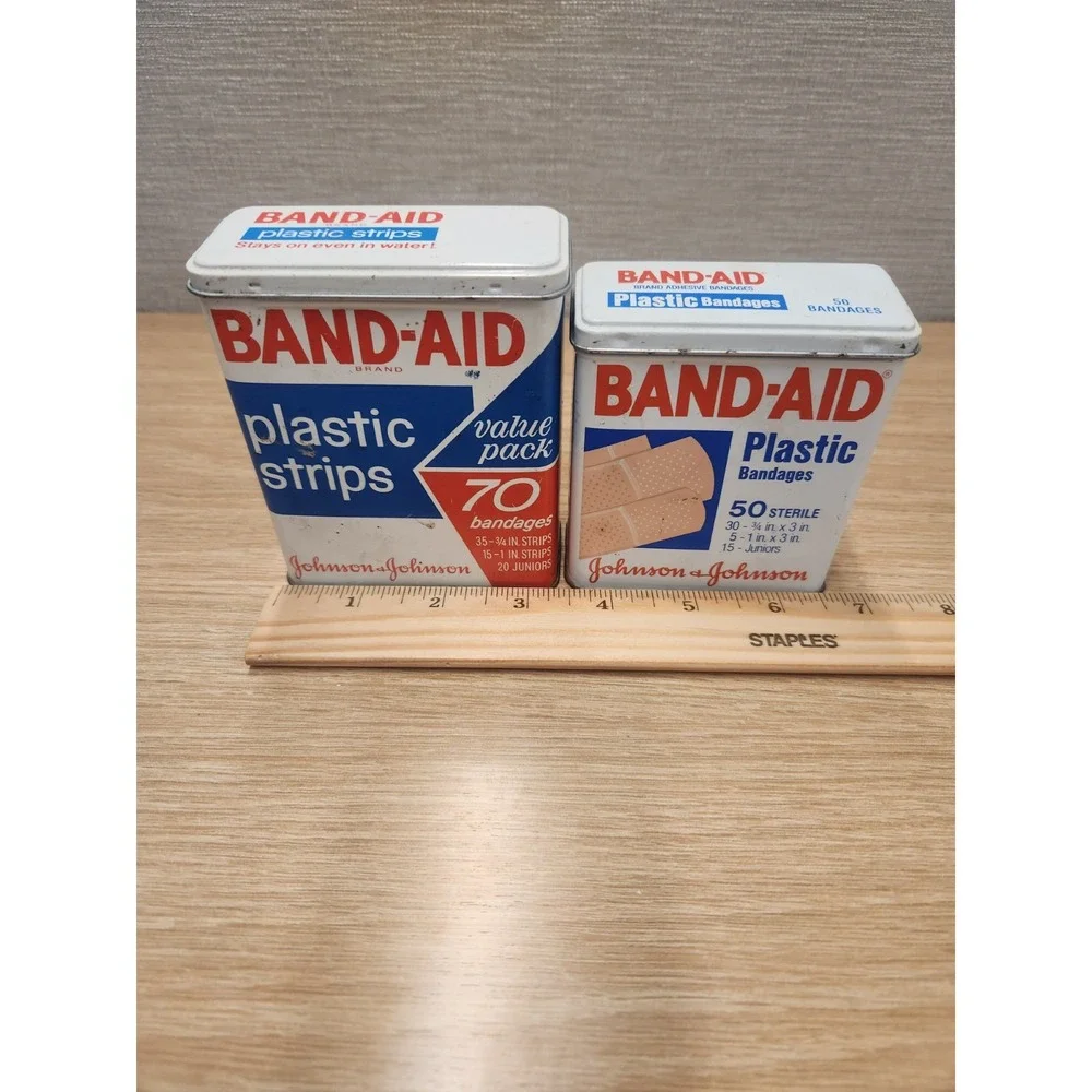 Vintage Lot Of 2 Band-Aid Metal Boxes Tins Johnson & Johnson Made In USA